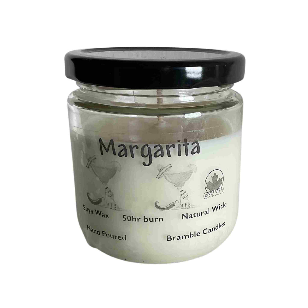 Jar soy wax candle, margarita citrus scent.