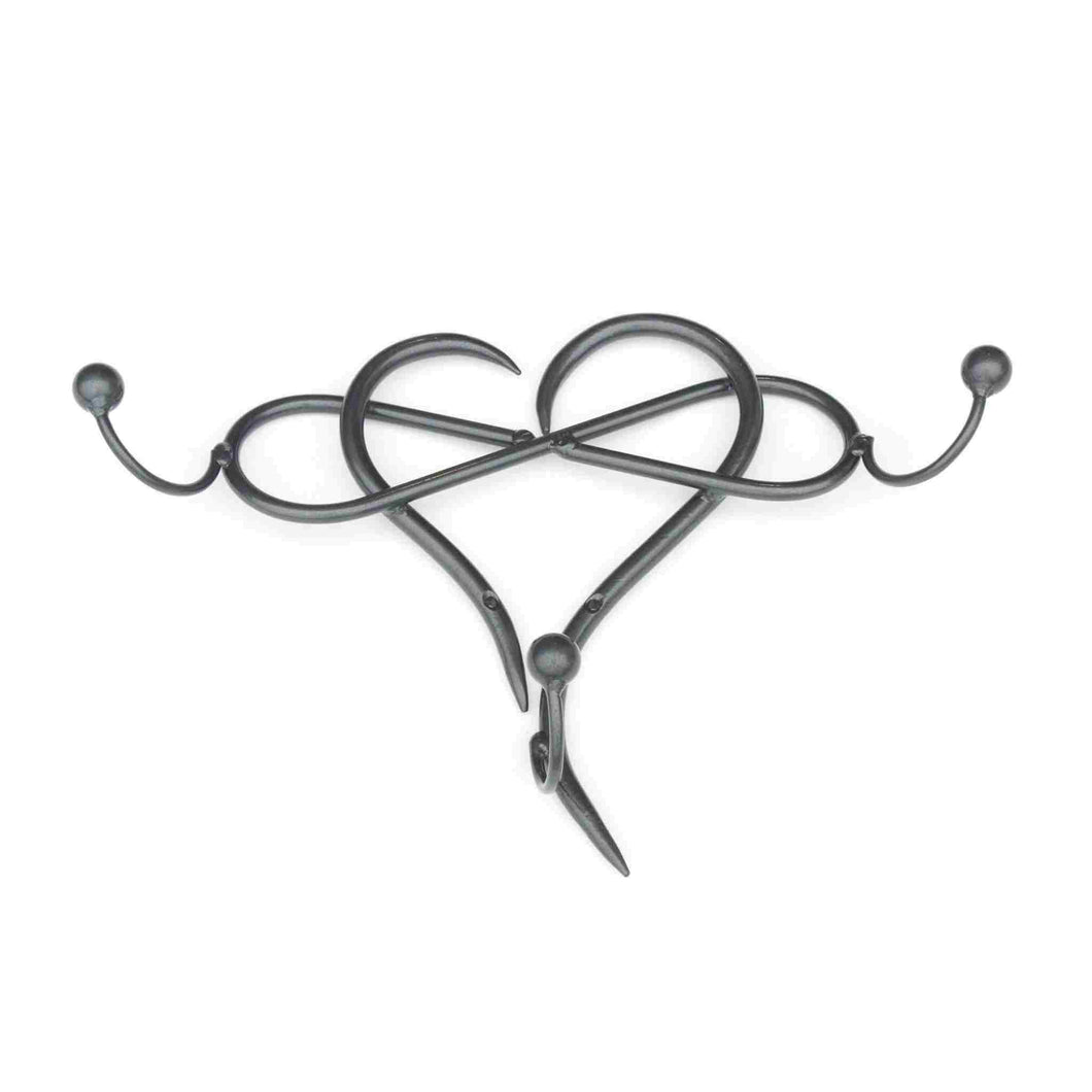 Metal wall art, heart with 3 hooks.