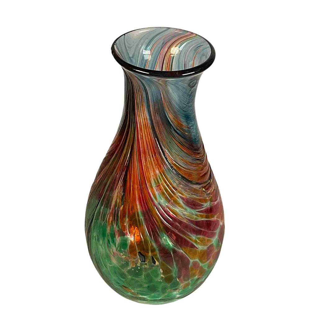 Blown Glass by local artisan in Pakenham, Ontario.  Colours of Blue /Green/ Red tones add a stunning addition to any room.