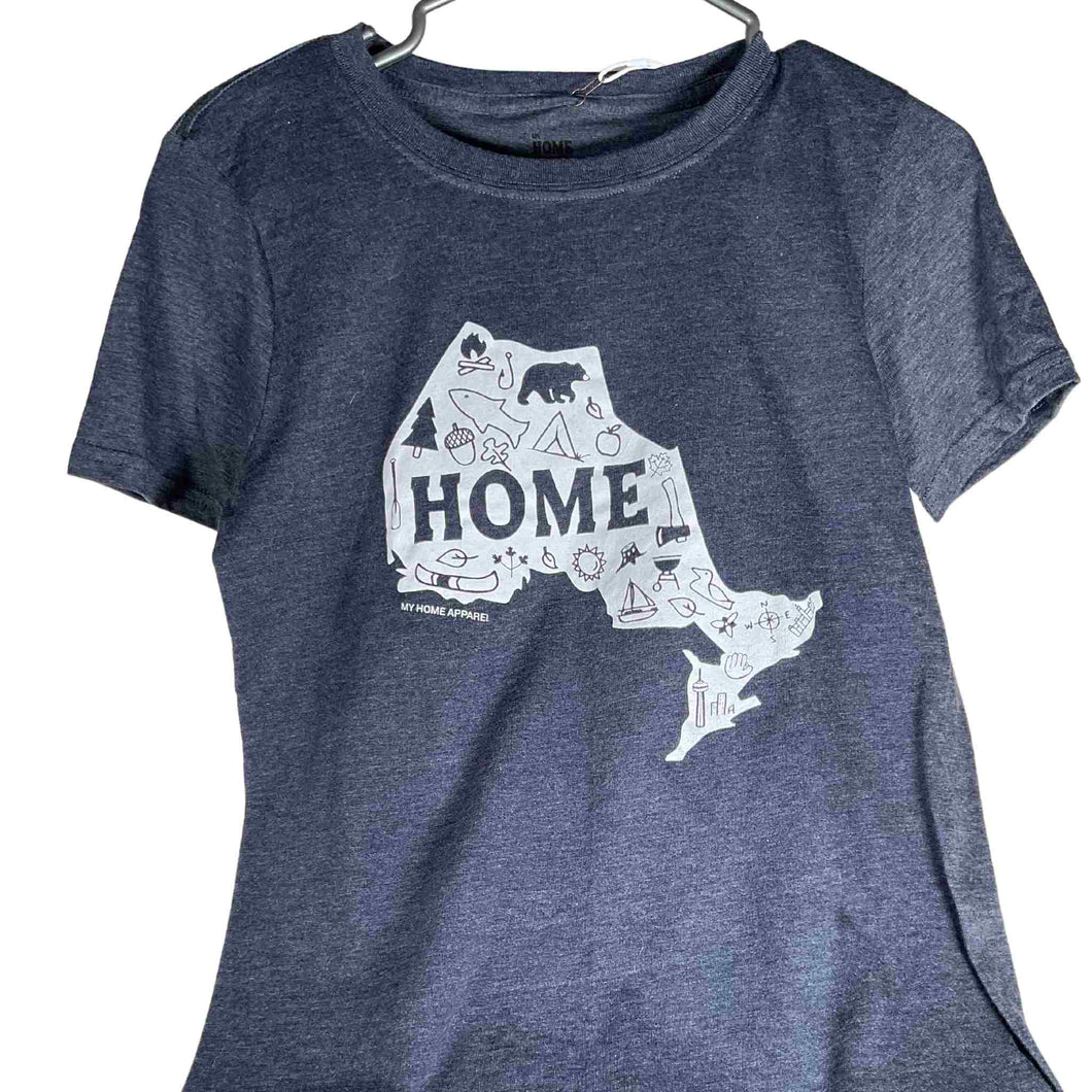 Unisex grey t-shirt with silk screen image of Ontario map.