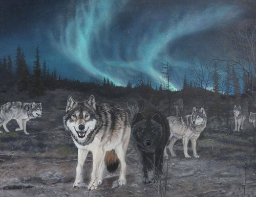 Matted print of Wolves.