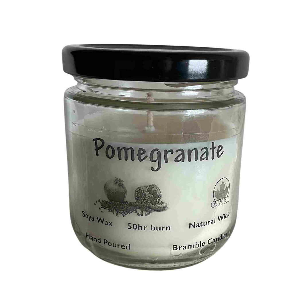 Jar soy candle, pomegranate scent.