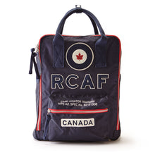 Load image into Gallery viewer, RCAF applique backpack and carry bag. Blue in colour,
