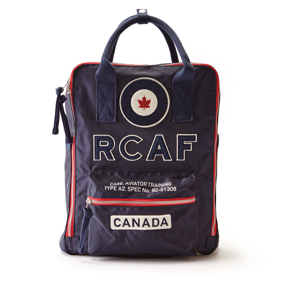 RCAF applique backpack and carry bag. Blue in colour,
