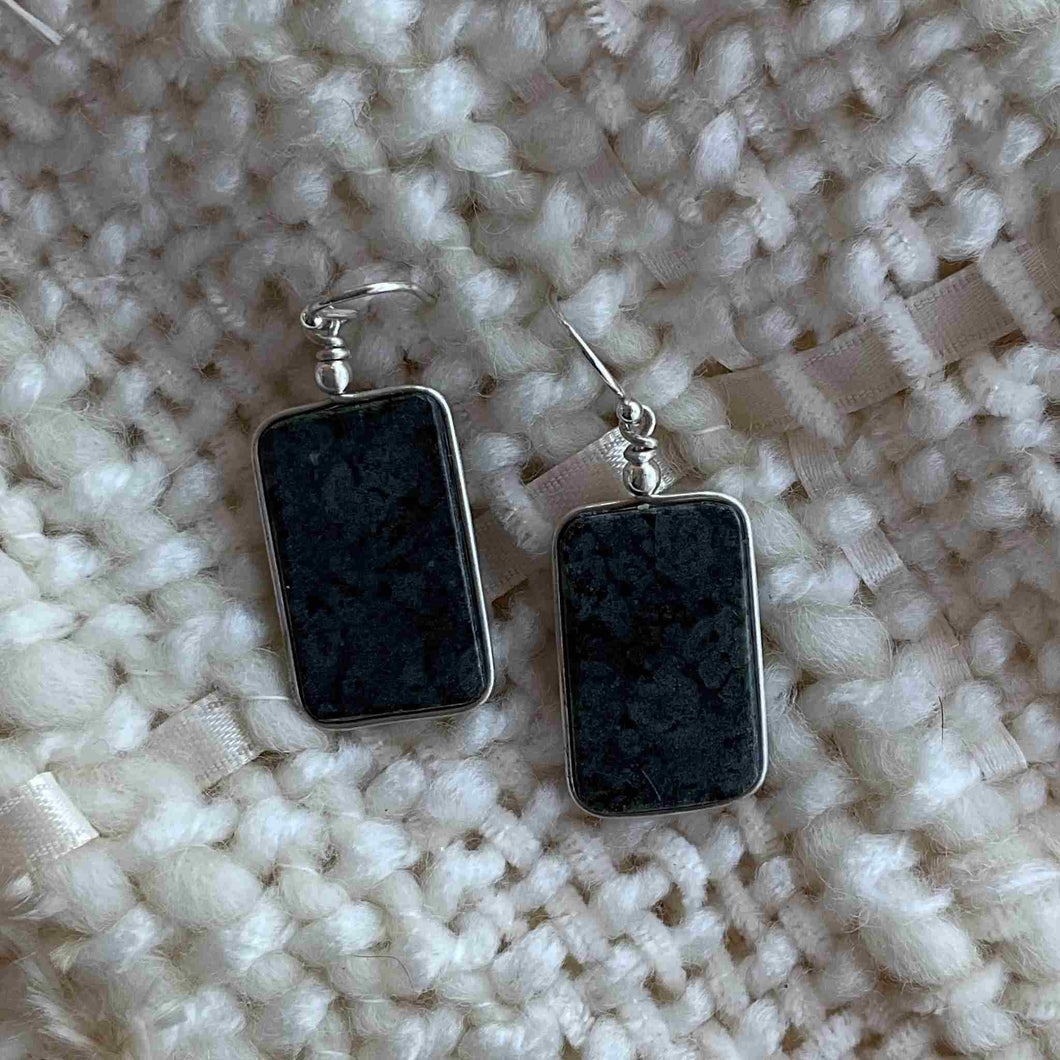 Rectangle stone and Sterling Silver earrings.