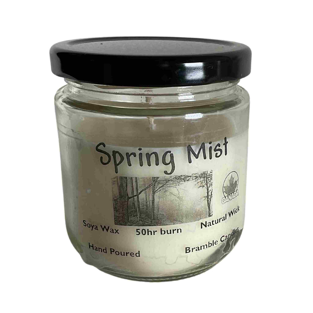 Jar soy wax candle, spring mist scent.