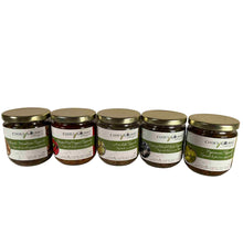 Load image into Gallery viewer, Group picture of five different flavours of tapenade.
