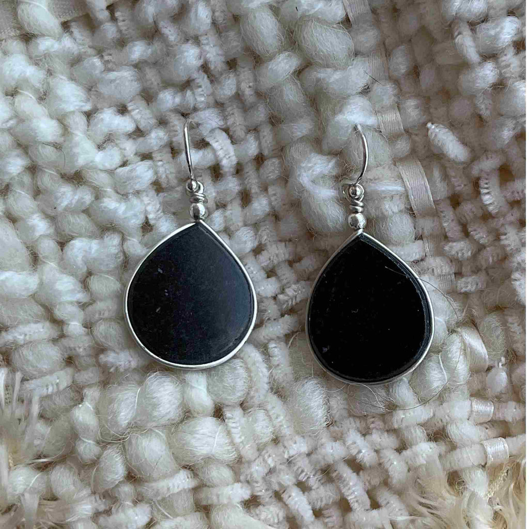 Tear drop stone and Sterling Silver earrings. Handmade from Northern Ontario core samples.