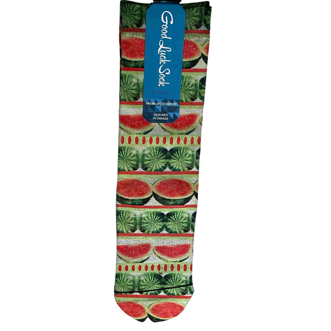 Socks with watermelon image.