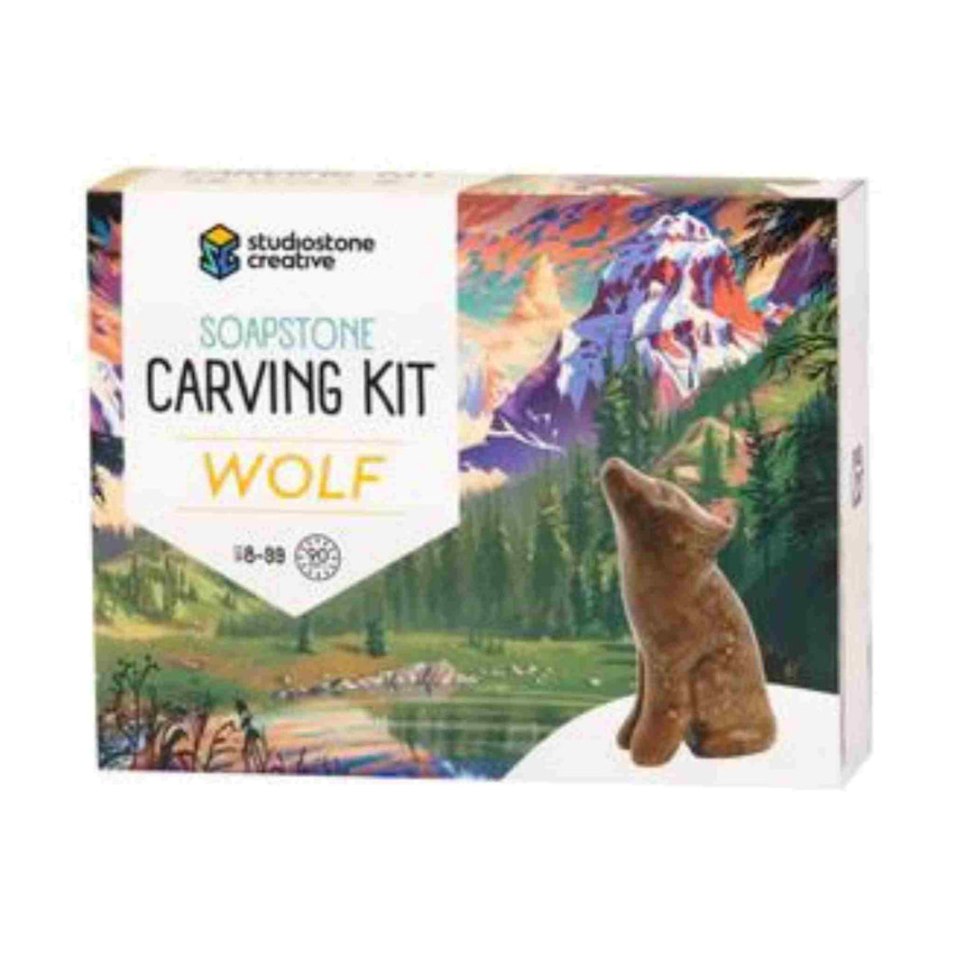 Soap stone carving kit of a Wolf.
