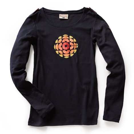 Women's 100% jersey cotton long sleeve shirt in dark blue. Beautiful CBC Gem logo.