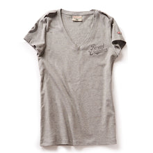 Load image into Gallery viewer, Women&#39;s 100% jersey cotton t-shirt. Colour grey with screen printing.
