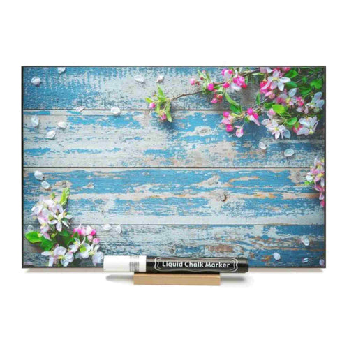 Photo chalk board with image of apple blossoms. Handmade in Ontario.