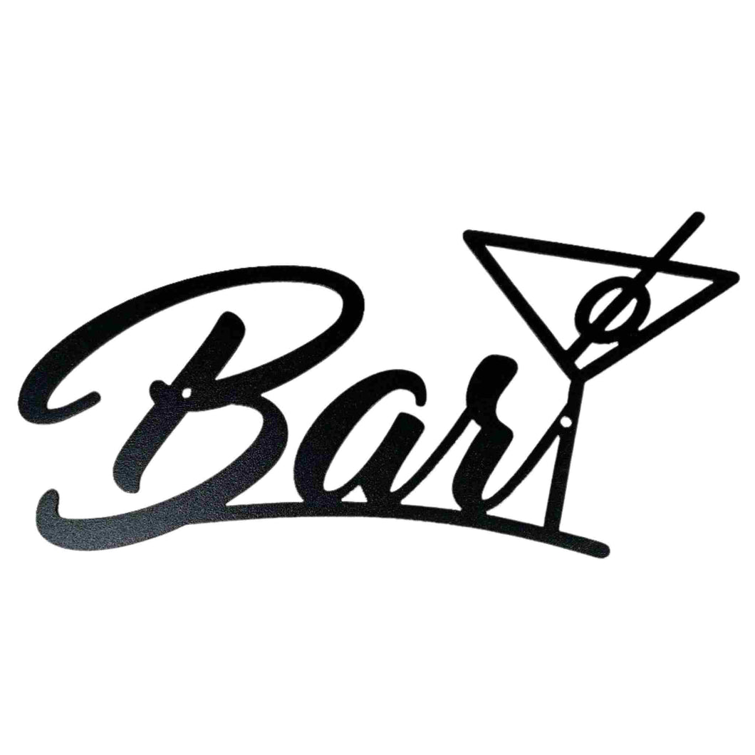 Metal work sign, bar with a martini glass.