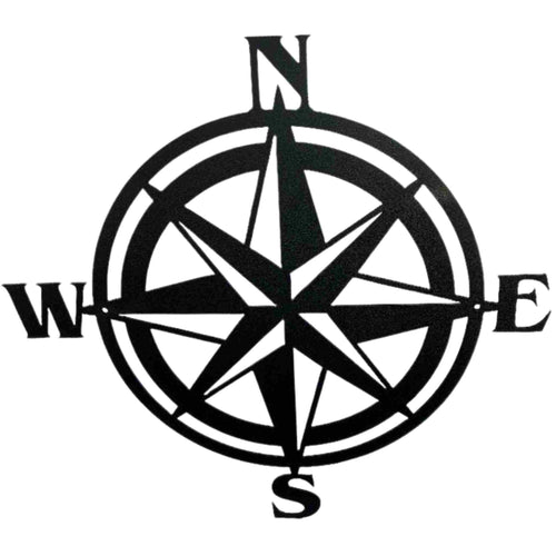 Metal art work of a compass.