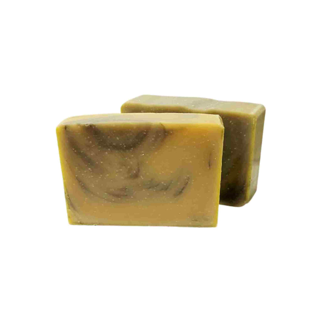 Bar of Saffron Cedar lather soap.