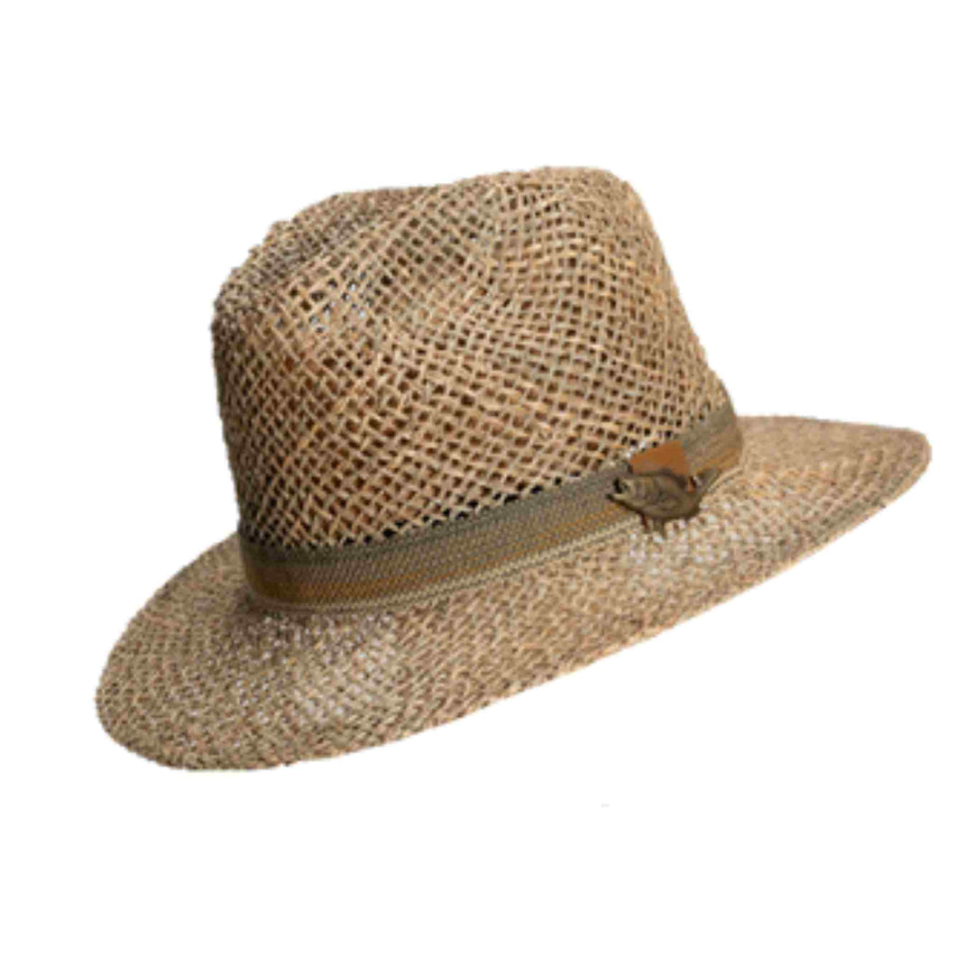 Sea grass hat in safari style with web belt.