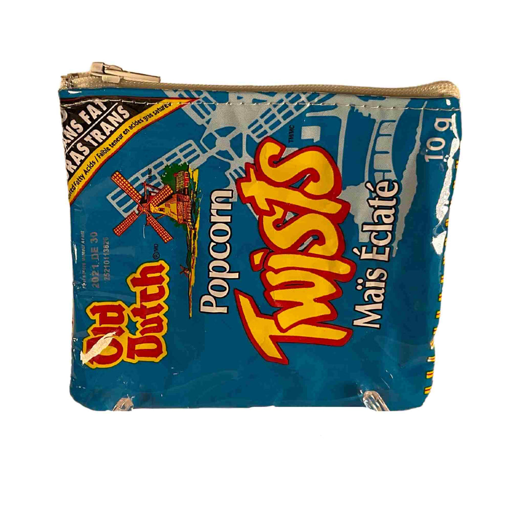 A small bag made with a  Popcorn Twists bag.