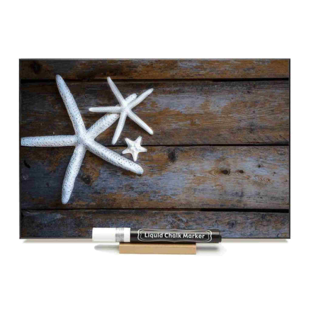 Photo chalk board with image of a starfish.